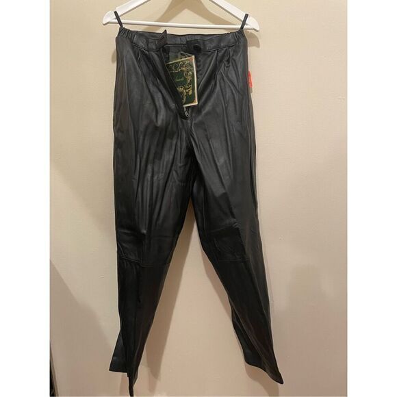 Vintage 90s Avanti chino ankle sexy black leather pants size 8 new with tags